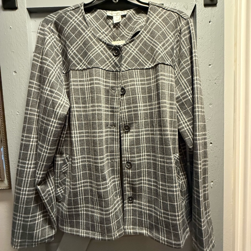 Christopher & Banks Gray Plaid Button-Down Shirt